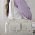 Twin Pocket Beyaz Omuz Çantası